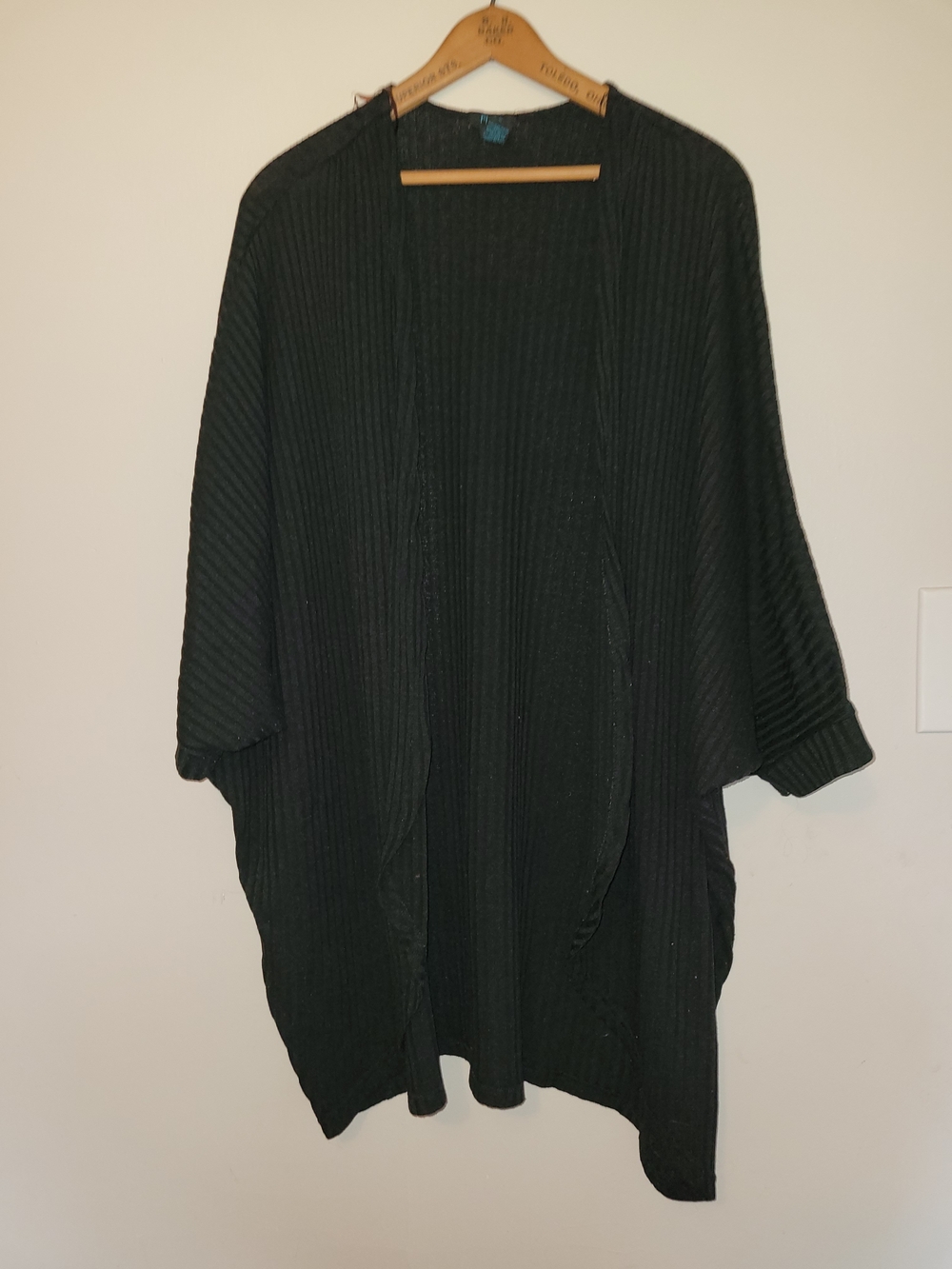 Open-Front Black Ribbed Women's Cardigan Sweater